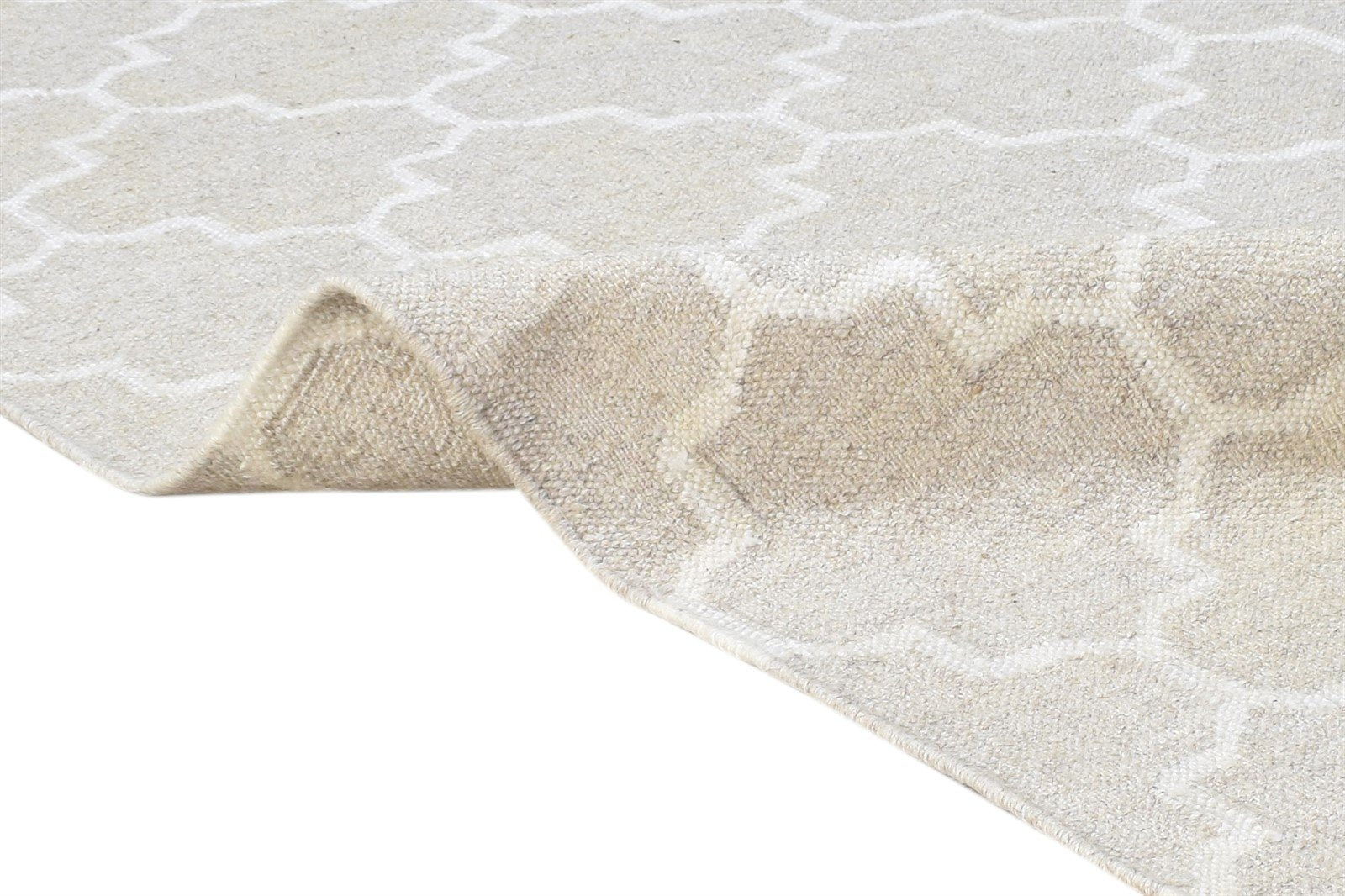 Beige Wool Rug 8' X 10' Modern Dhurrie Moroccan Trellis Large Carpet 