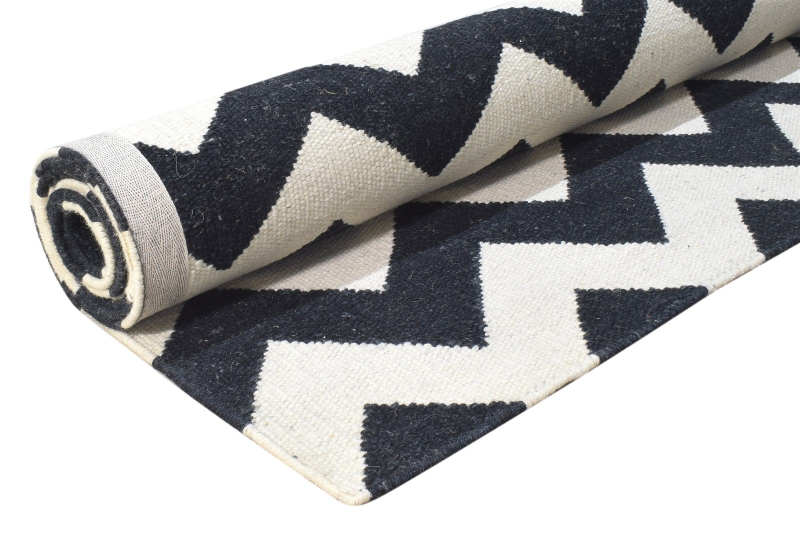 9' X 11' Rug Wool Black Modern Dhurrie Scandinavian Chevron Extra Large Carpet  Area Rug 