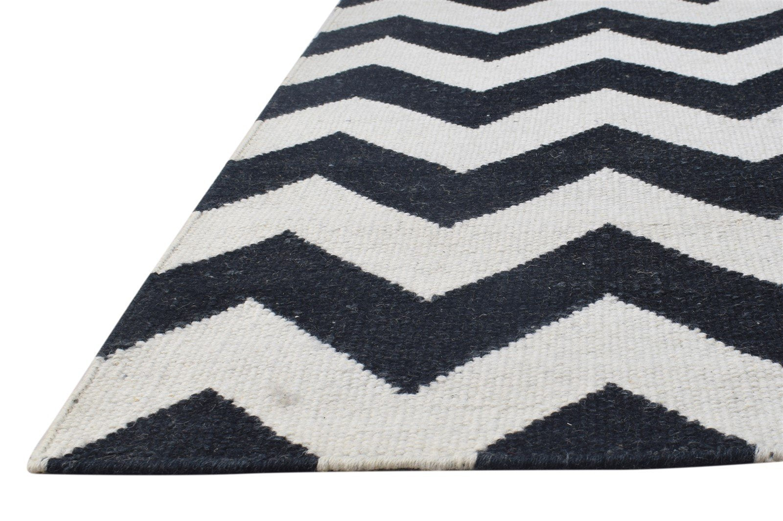 9' X 11' Rug Wool Black Modern Dhurrie Scandinavian Chevron Extra Large Carpet 