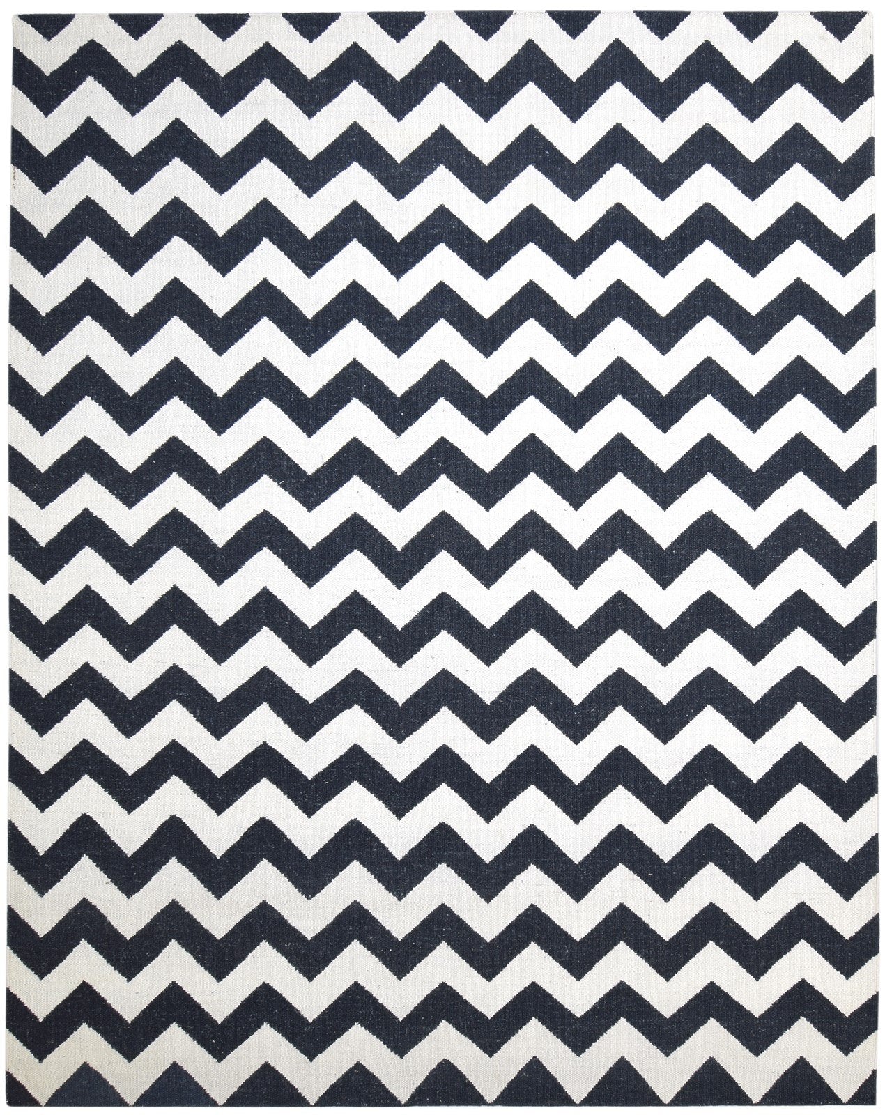 9' X 11' Rug Wool Black Modern Dhurrie Scandinavian Chevron Extra Large Carpet 