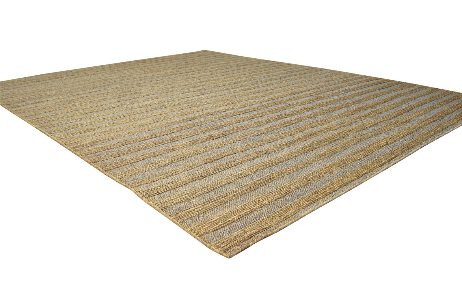 Jute Gold Rug 8' X 10' Modern Hand Woven Scandinavian Striped Large Carpet 