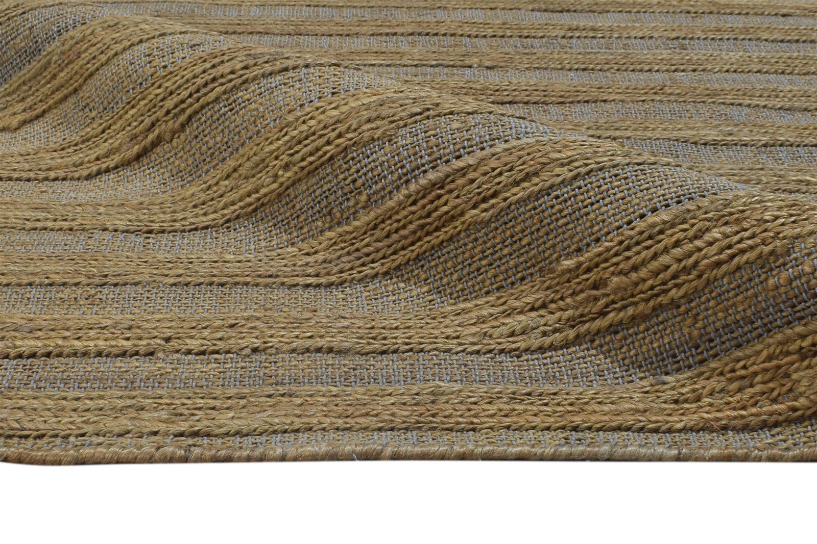 Jute Gold Rug 8' X 10' Modern Hand Woven Scandinavian Striped Large Carpet 