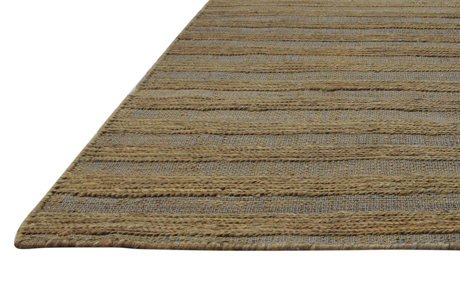 Jute Gold Rug 8' X 10' Modern Hand Woven Scandinavian Striped Large Carpet 