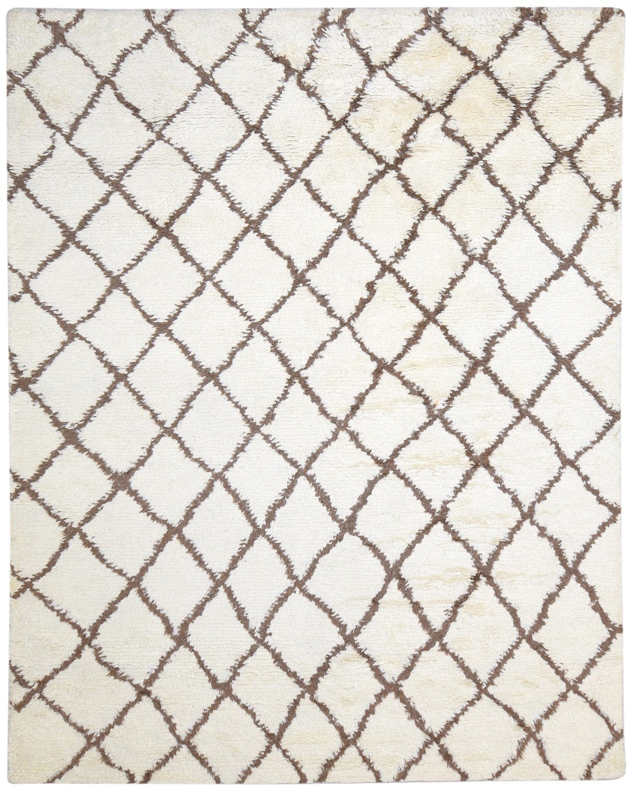 Cream Wool Rug 8' X 10' Modern Hand Knotted Moroccan Tribal Large Carpet 