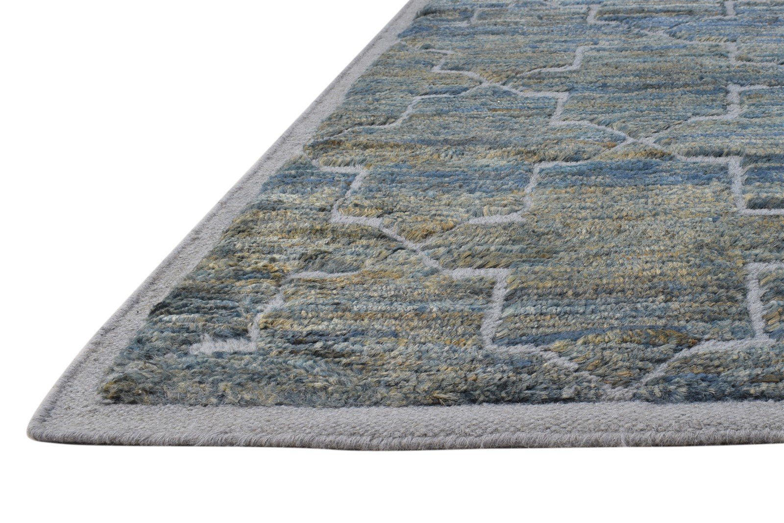 Blue Wool / Jute Rug 8' X 10' Modern Hand Knotted Moroccan Trellis Large Carpet 