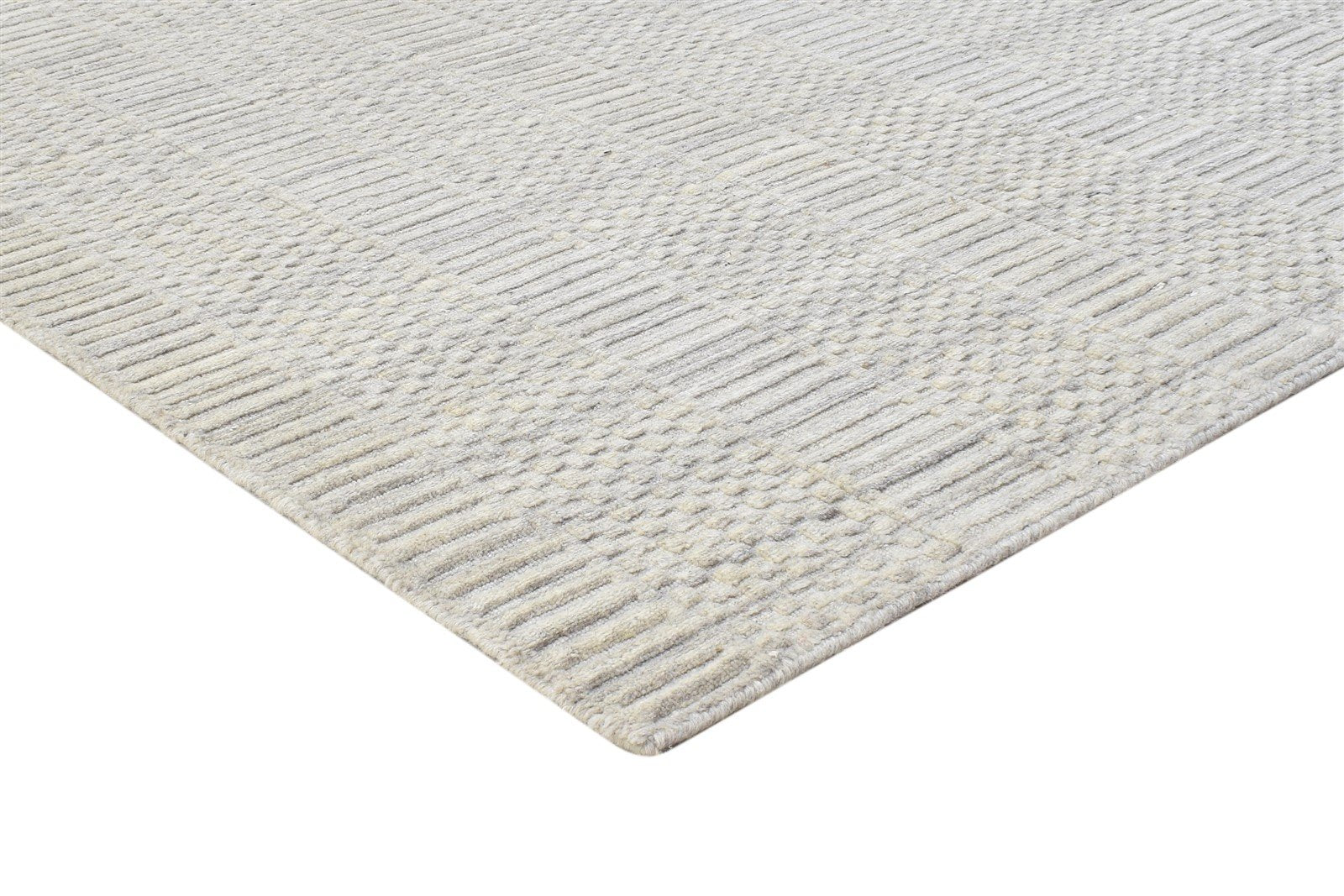 Hand Woven Beige Wool Rug 7' X 10' Modern Scandinavian Solid Large Carpet 