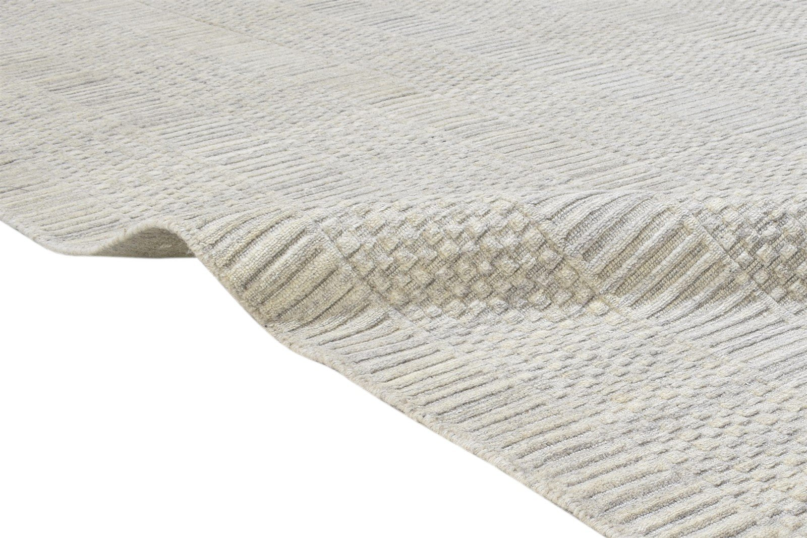 Hand Woven Beige Wool Rug 7' X 10' Modern Scandinavian Solid Large Carpet 