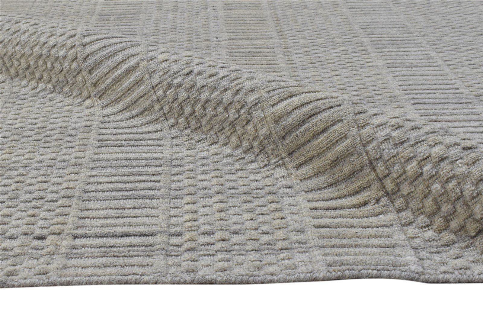 Hand Woven Beige Wool Rug 7' X 10' Modern Scandinavian Solid Large Carpet 