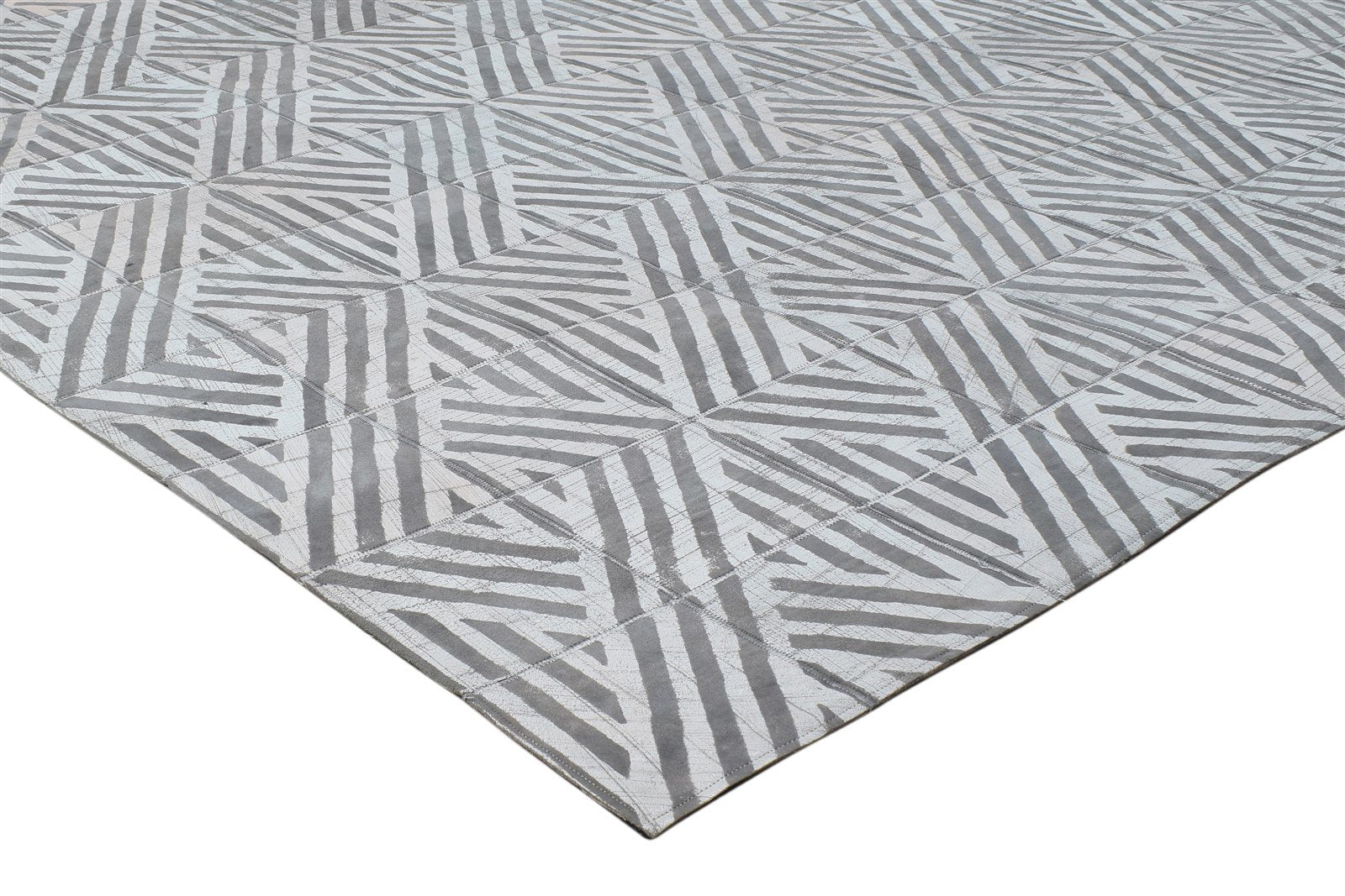 Hand Woven Dark Grey Leather Rug 8X10 Modern Scandinavian Geometric Large Carpet 