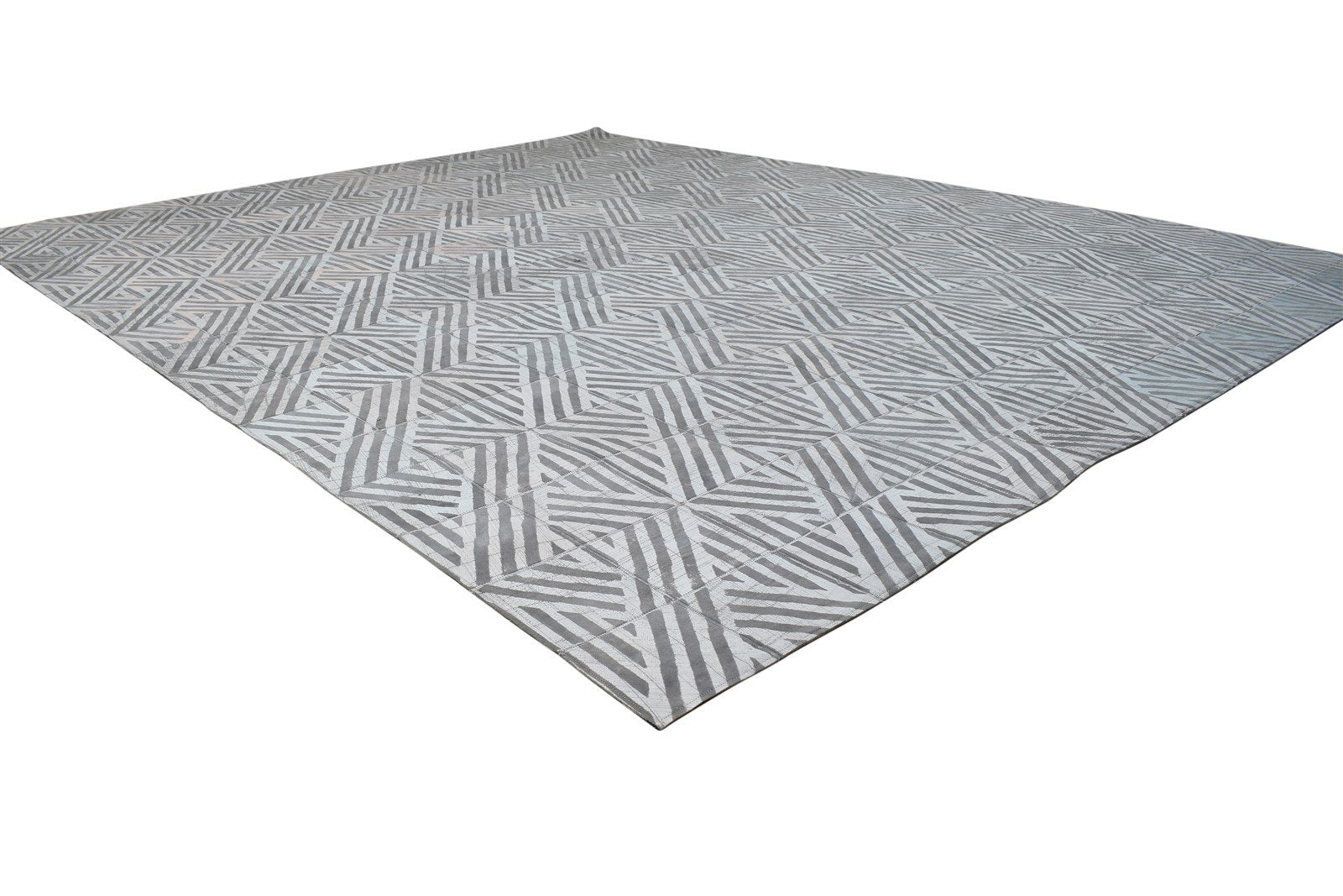 Hand Woven Dark Grey Leather Rug 8X10 Modern Scandinavian Geometric Large Carpet 