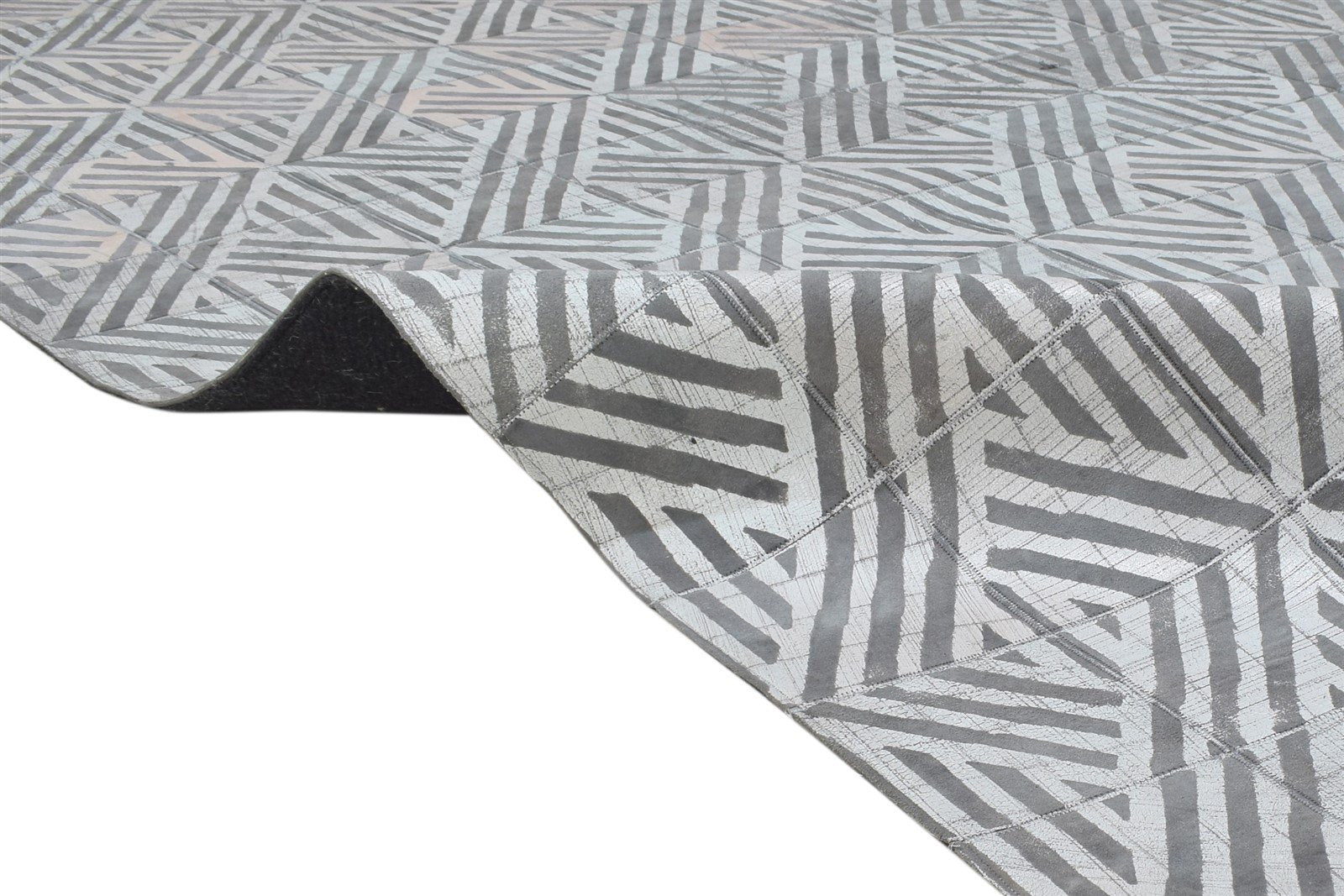 Hand Woven Dark Grey Leather Rug 8X10 Modern Scandinavian Geometric Large Carpet 