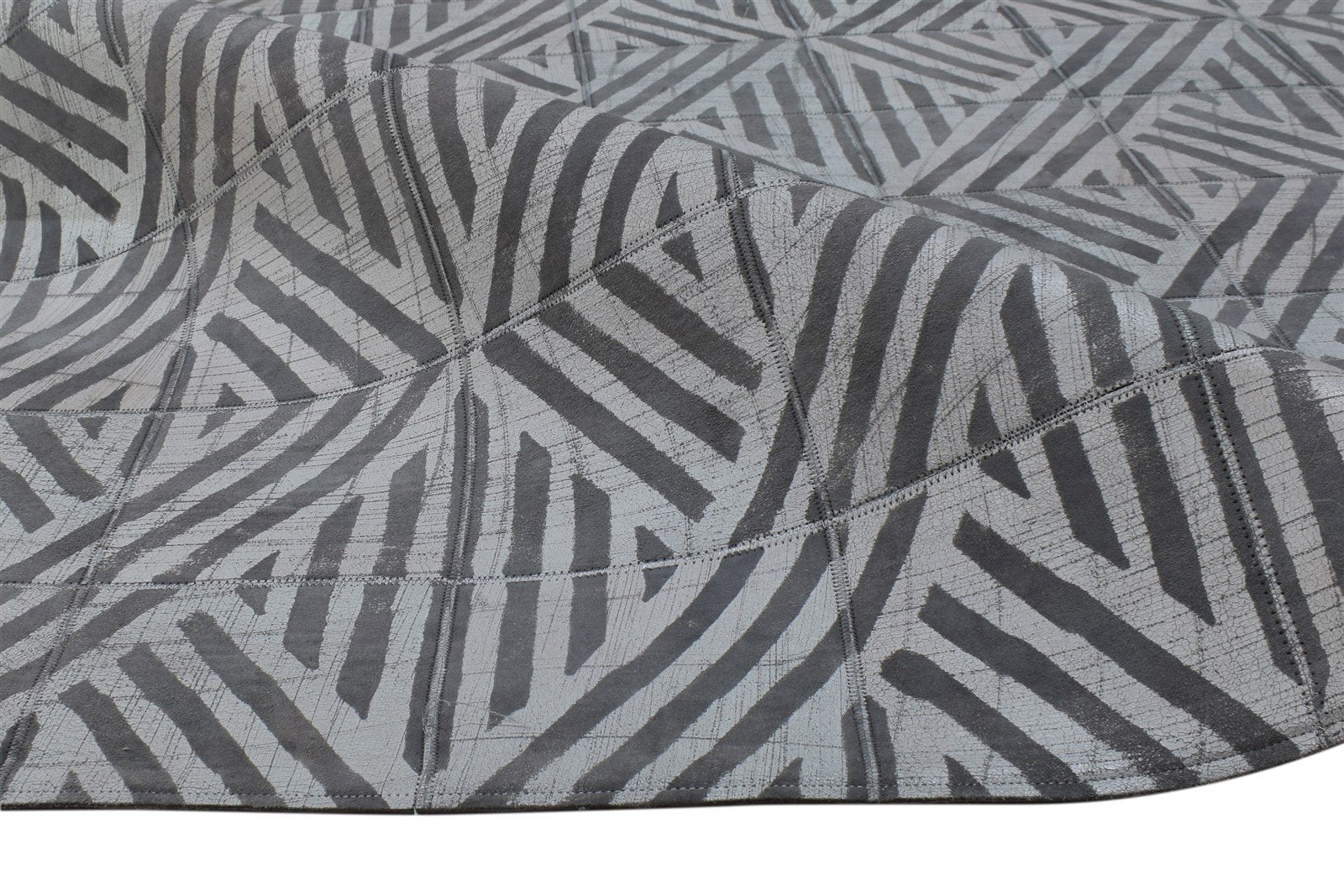 Hand Woven Dark Grey Leather Rug 8X10 Modern Scandinavian Geometric Large Carpet 