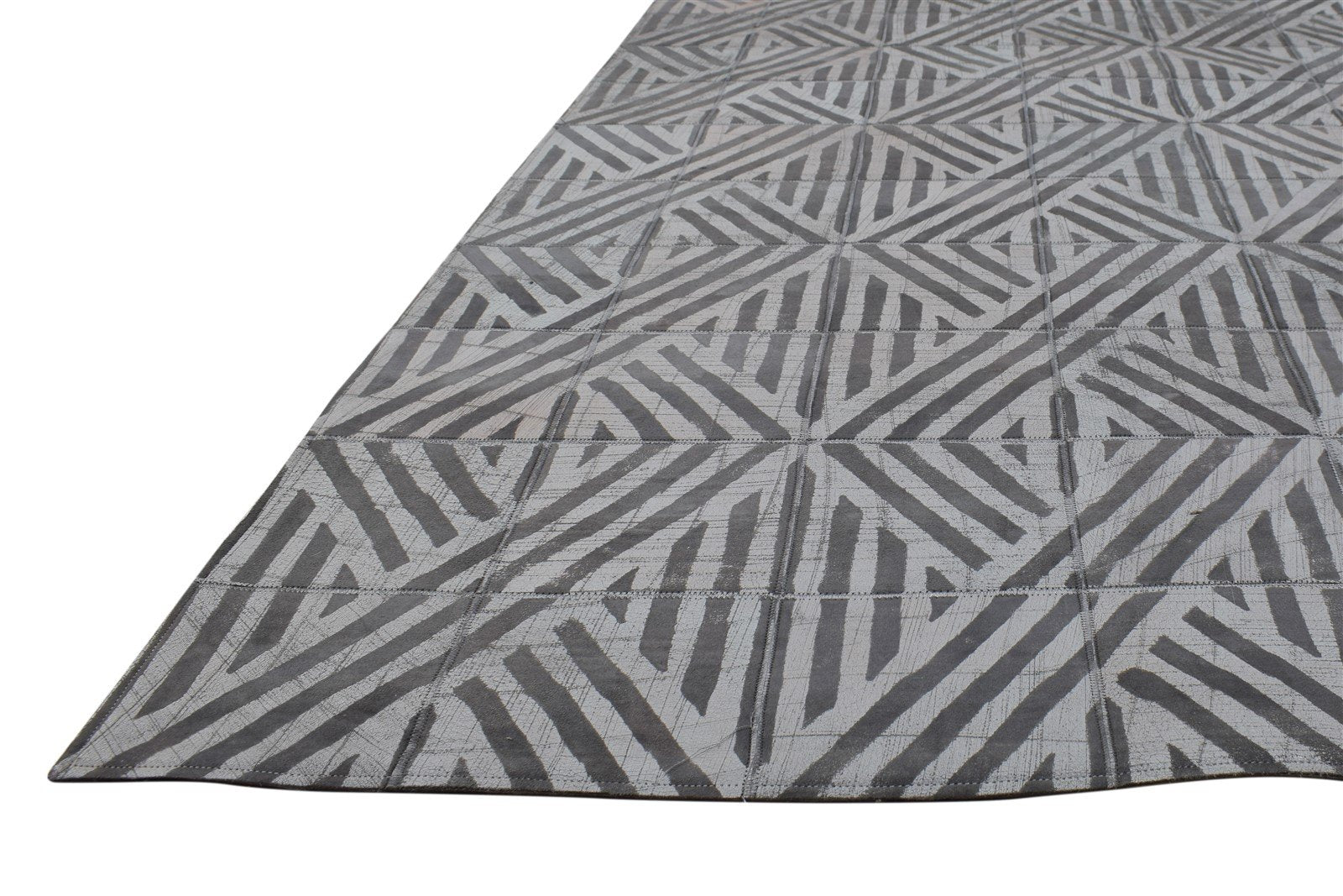 Hand Woven Dark Grey Leather Rug 8X10 Modern Scandinavian Geometric Large Carpet 