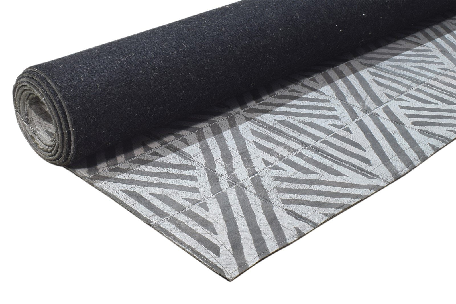 Hand Woven Dark Grey Leather Rug 8X10 Modern Scandinavian Geometric Large Carpet 