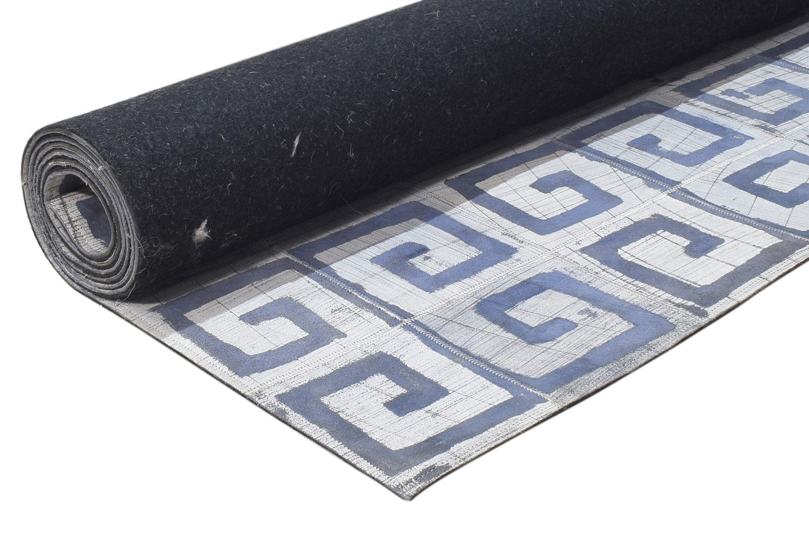 Blue Leather Rug 5' X 8' Modern Hand Woven Moroccan Geometric Room Size Carpet 