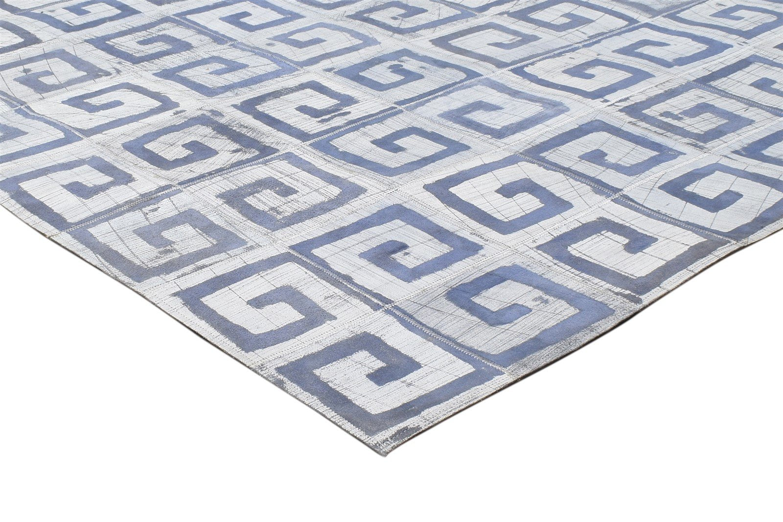 Blue Leather Rug 5' X 8' Modern Hand Woven Moroccan Geometric Room Size Carpet 