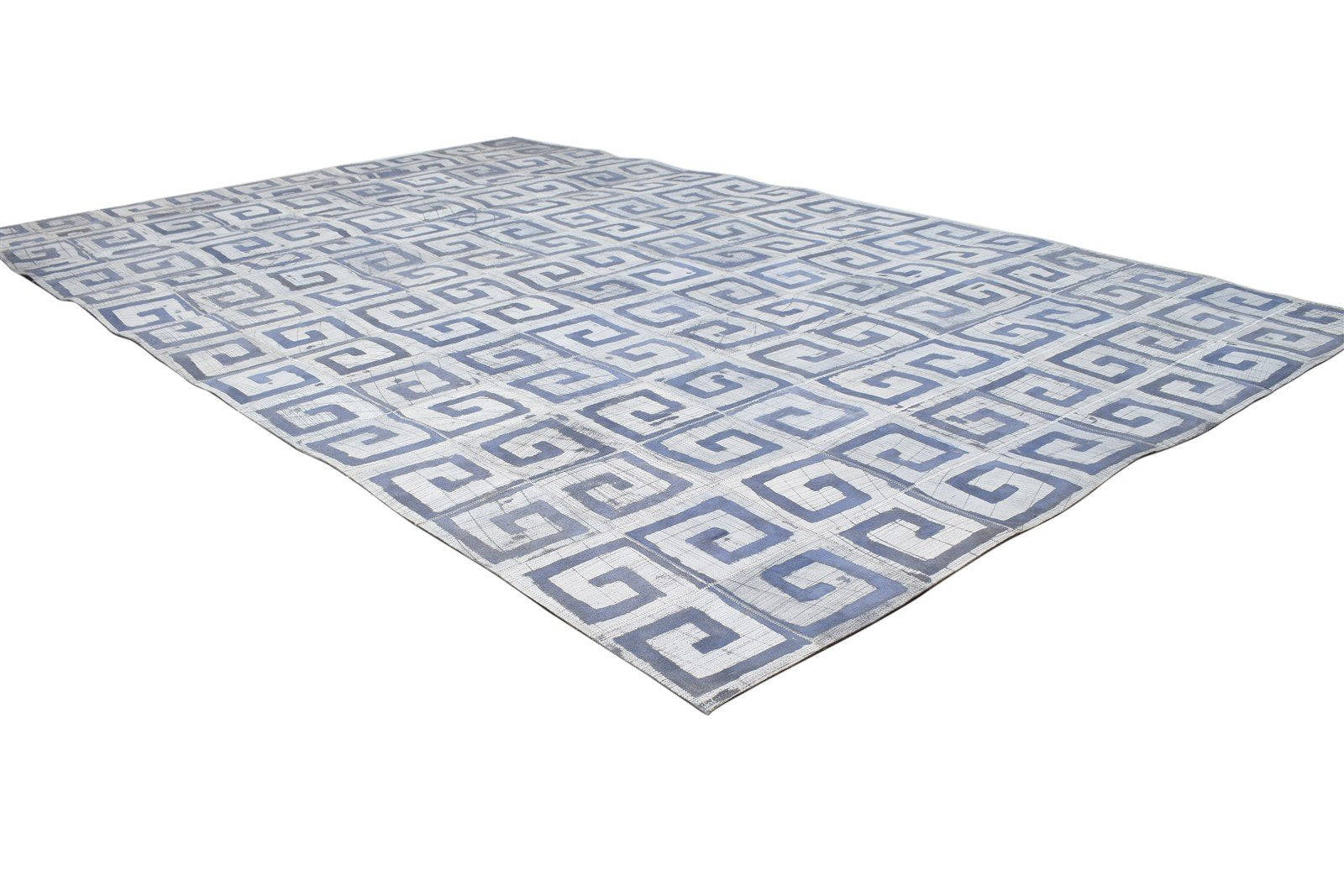 Blue Leather Rug 5' X 8' Modern Hand Woven Moroccan Geometric Room Size Carpet 