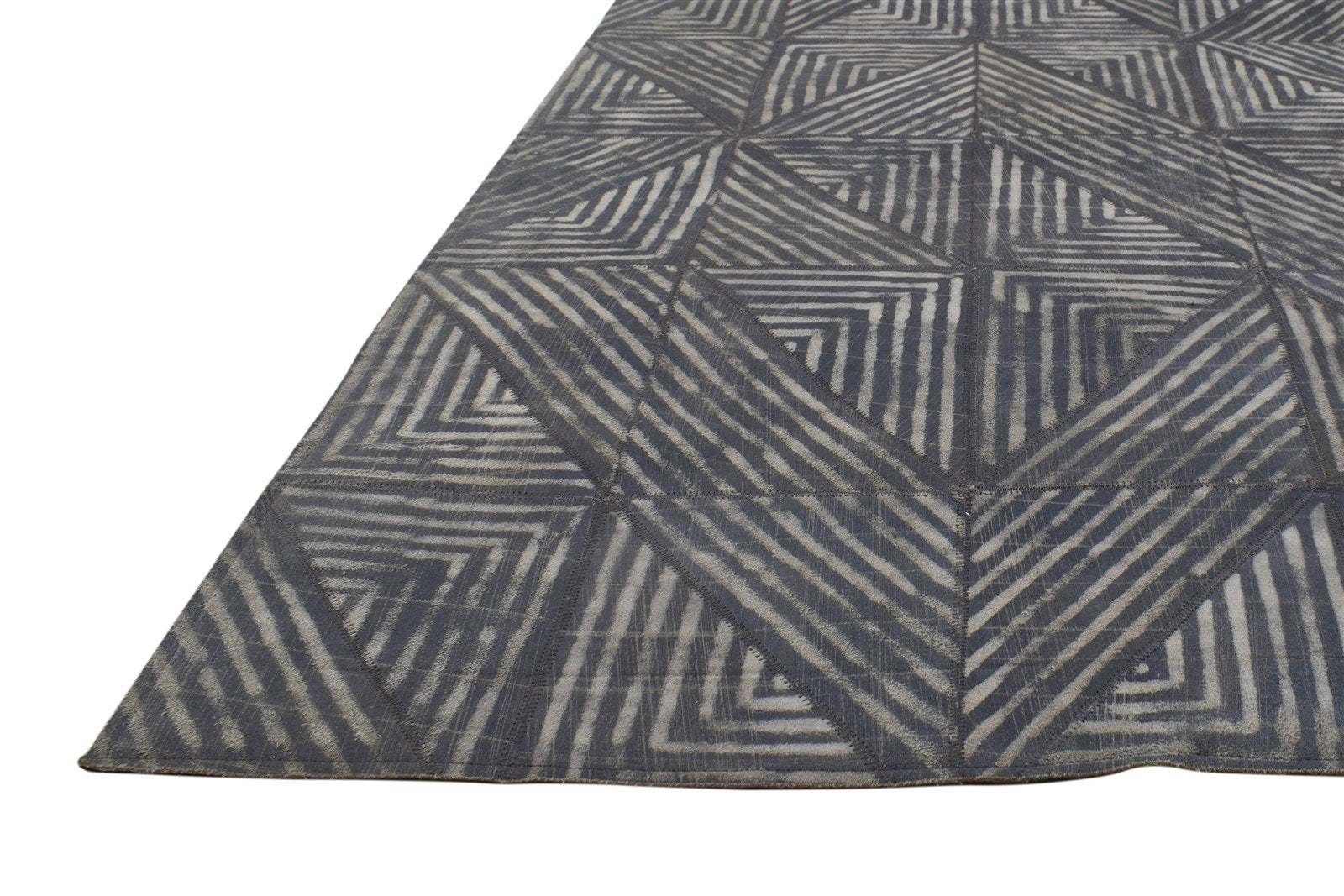 Leather Charcoal Rug 5X8 Modern Hand Woven Moroccan Geometric Room Size Carpet 