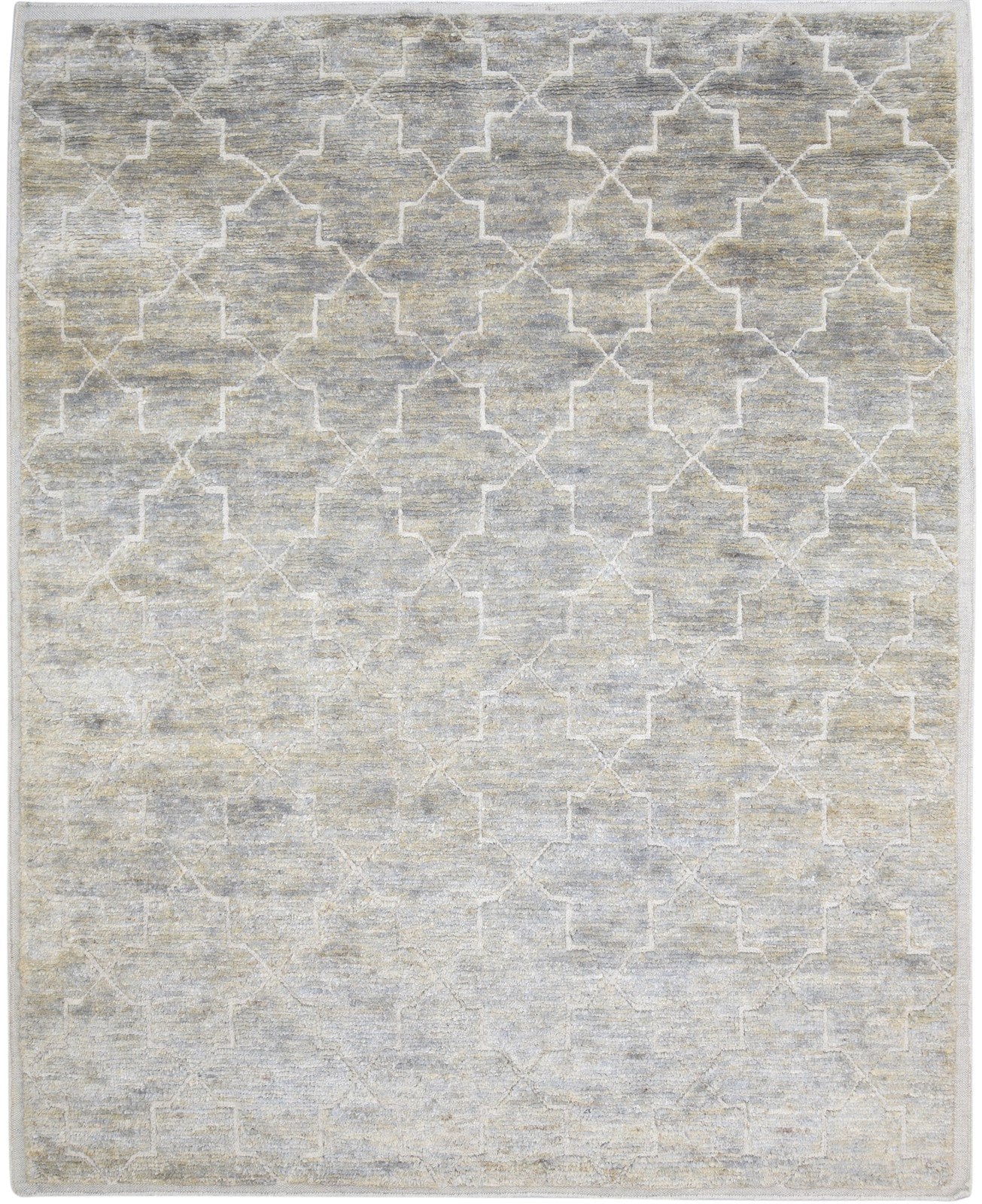 Hand Knotted Beige Wool / Jute Rug 5X10 Modern Moroccan Trellis Room Size Carpet 