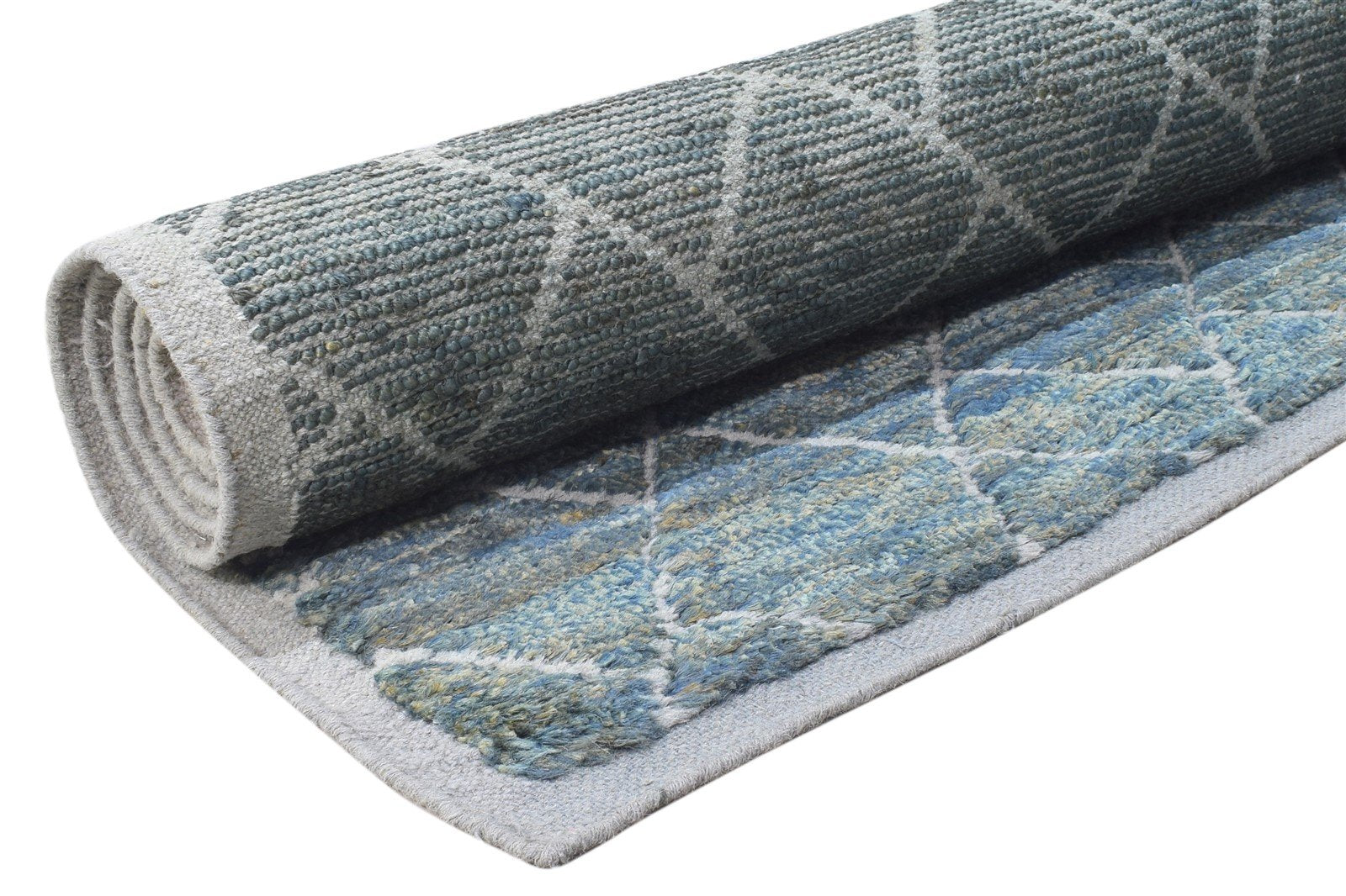 Wool / Jute Blue Rug 8' X 10' Modern Hand Knotted Moroccan Trellis Large Carpet 