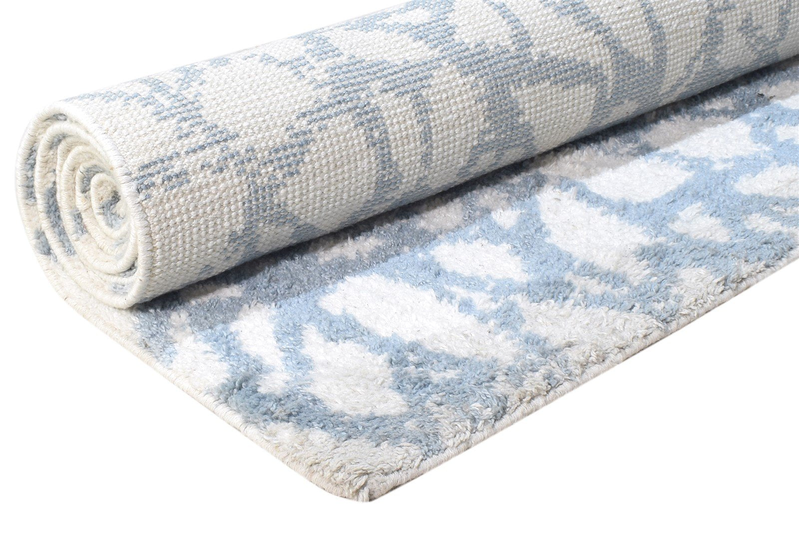 Hand Knotted Blue Pet Yarn Rug 5X8 Modern Scandinavian Abstract Room Size Carpet 