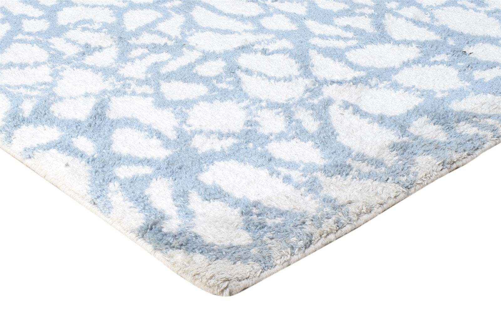 Hand Knotted Blue Pet Yarn Rug 5X8 Modern Scandinavian Abstract Room Size Carpet 