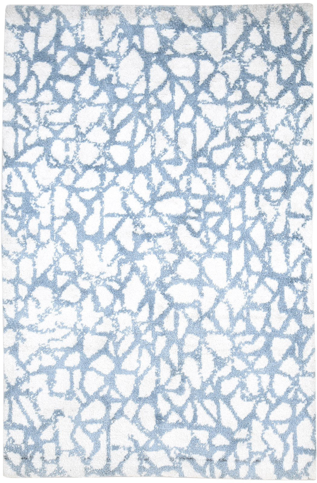 Hand Knotted Blue Pet Yarn Rug 5X8 Modern Scandinavian Abstract Room Size Carpet 