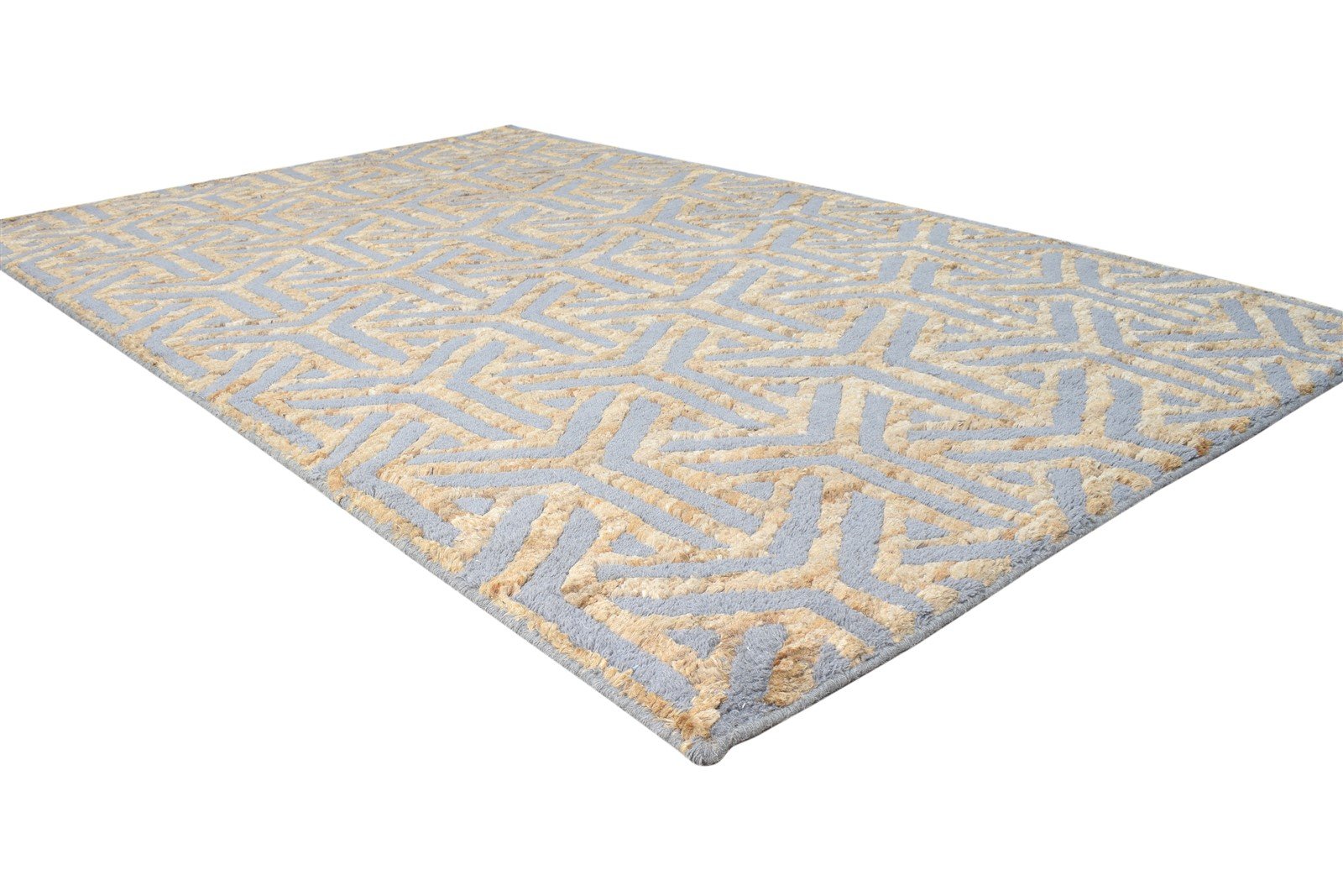 Wool / Jute Gold Rug 5X8 Modern Hand Knotted Scandinavian Geometric Room Size 