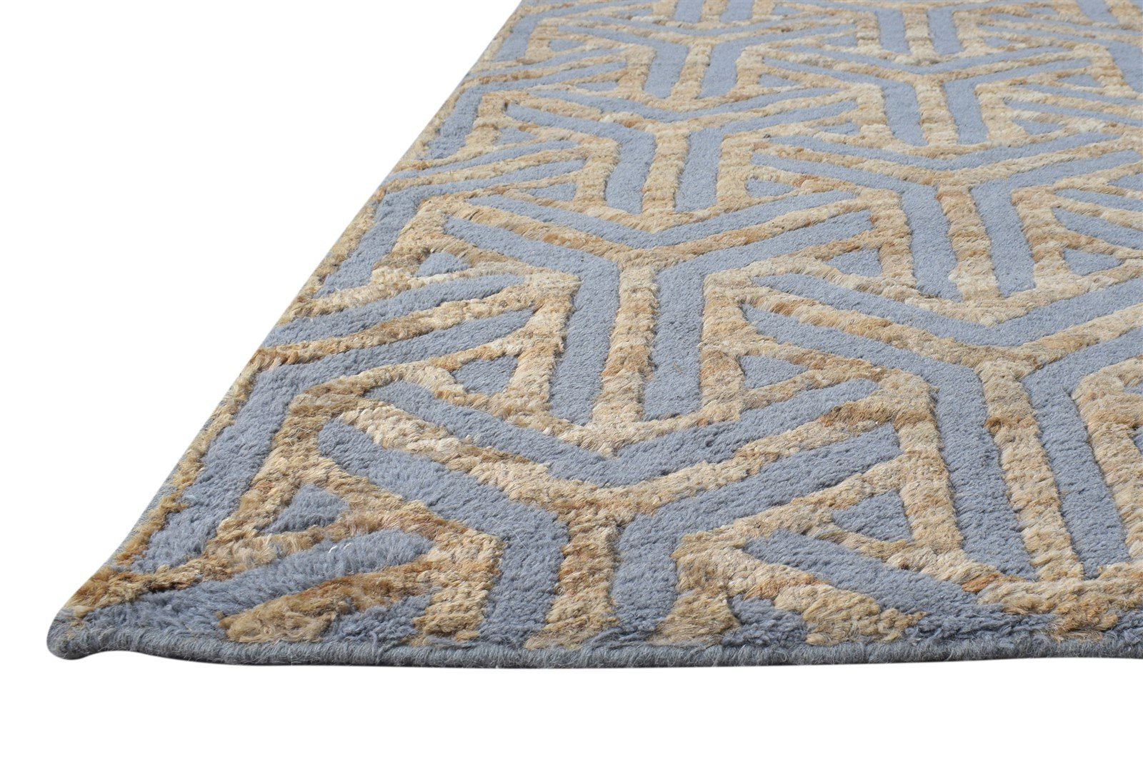 Wool / Jute Gold Rug 5X8 Modern Hand Knotted Scandinavian Geometric Room Size 