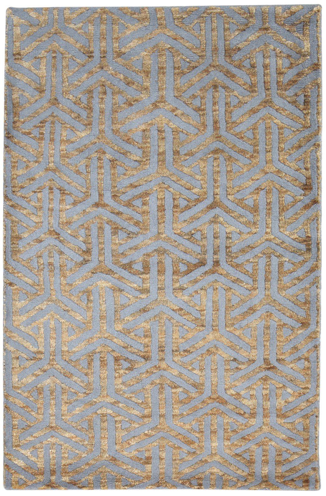 Wool / Jute Gold Rug 5X8 Modern Hand Knotted Scandinavian Geometric Room Size 