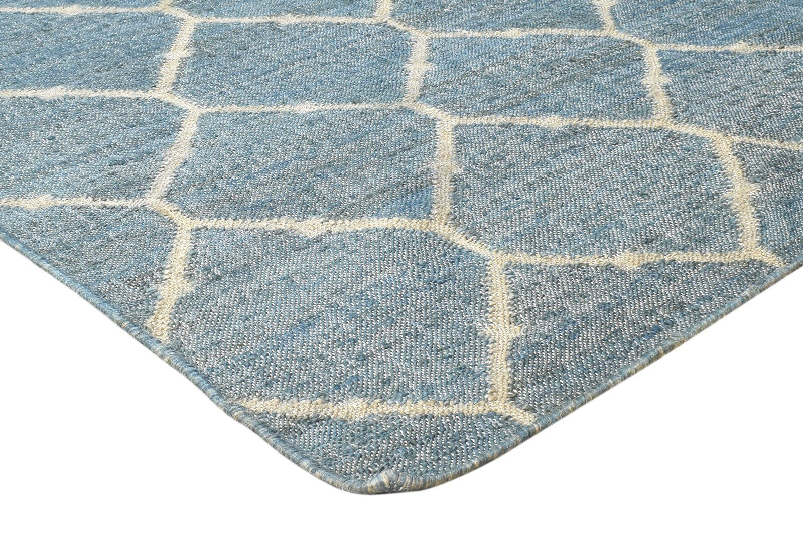 Jute Blue Rug 5' X 7' Modern Hand Woven Moroccan Trellis Room Size Carpet 