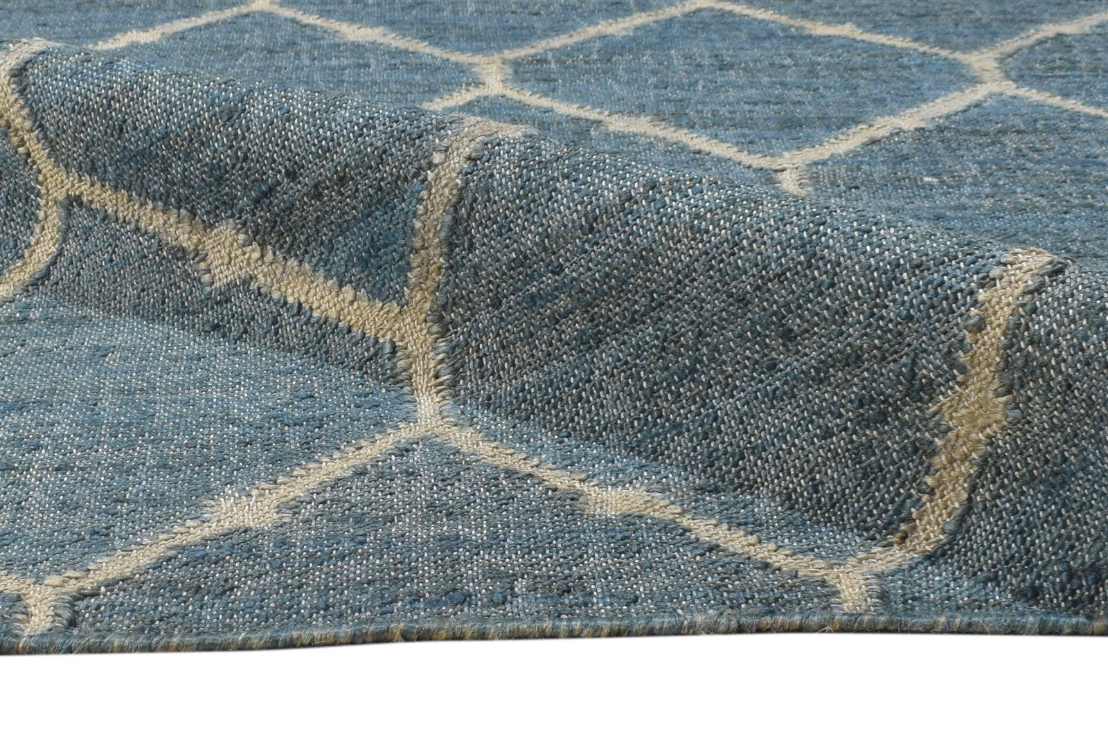 Jute Blue Rug 5' X 7' Modern Hand Woven Moroccan Trellis Room Size Carpet 