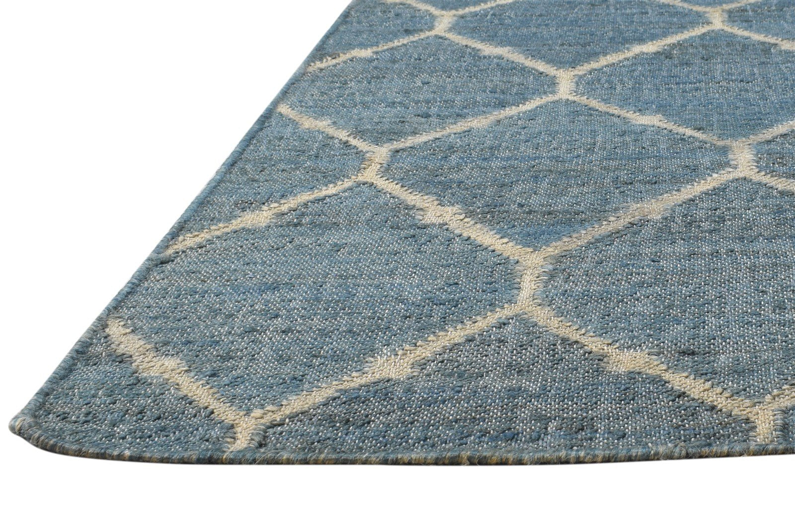 Jute Blue Rug 5' X 7' Modern Hand Woven Moroccan Trellis Room Size Carpet 