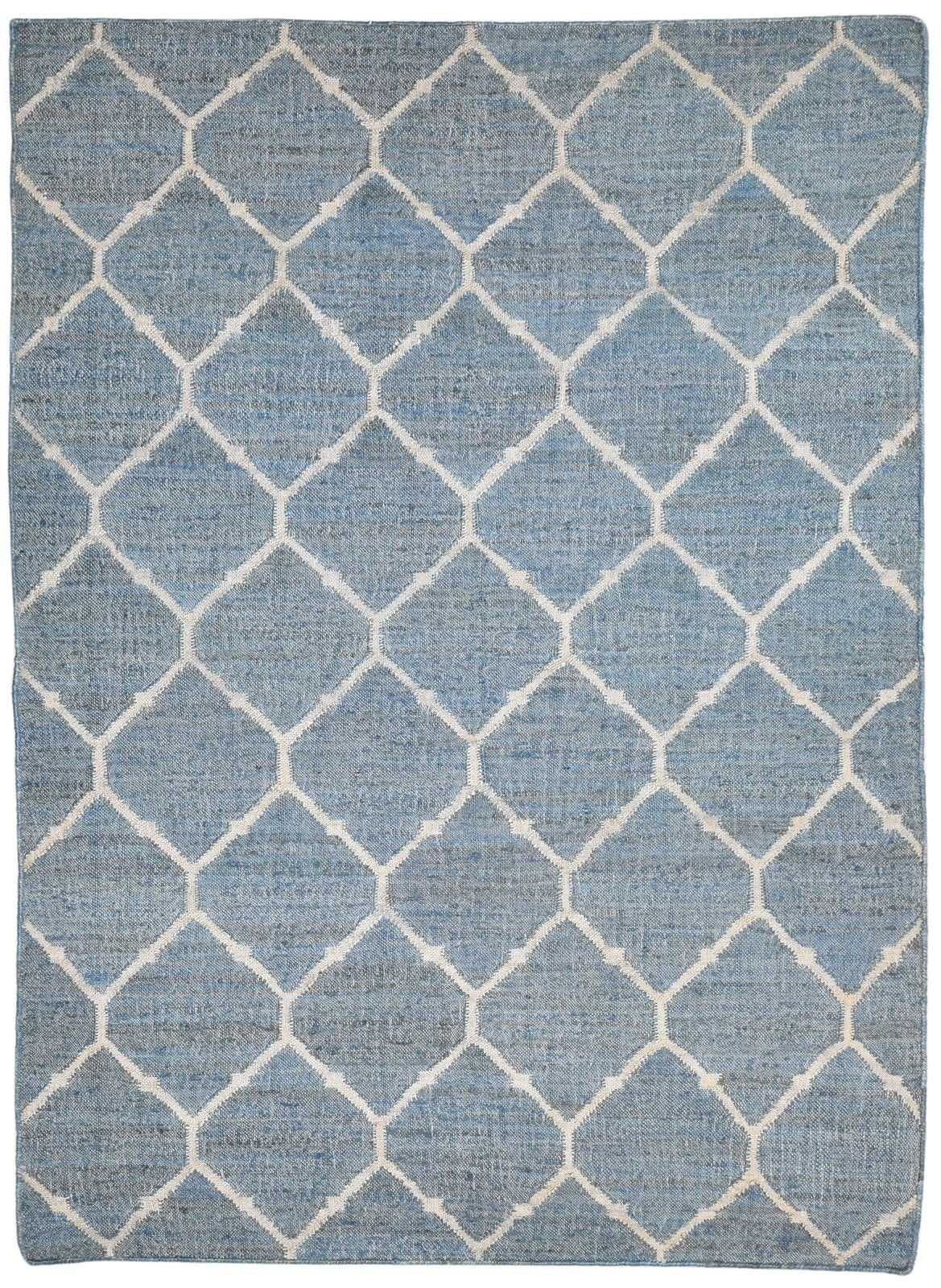 Jute Blue Rug 5' X 7' Modern Hand Woven Moroccan Trellis Room Size Carpet 