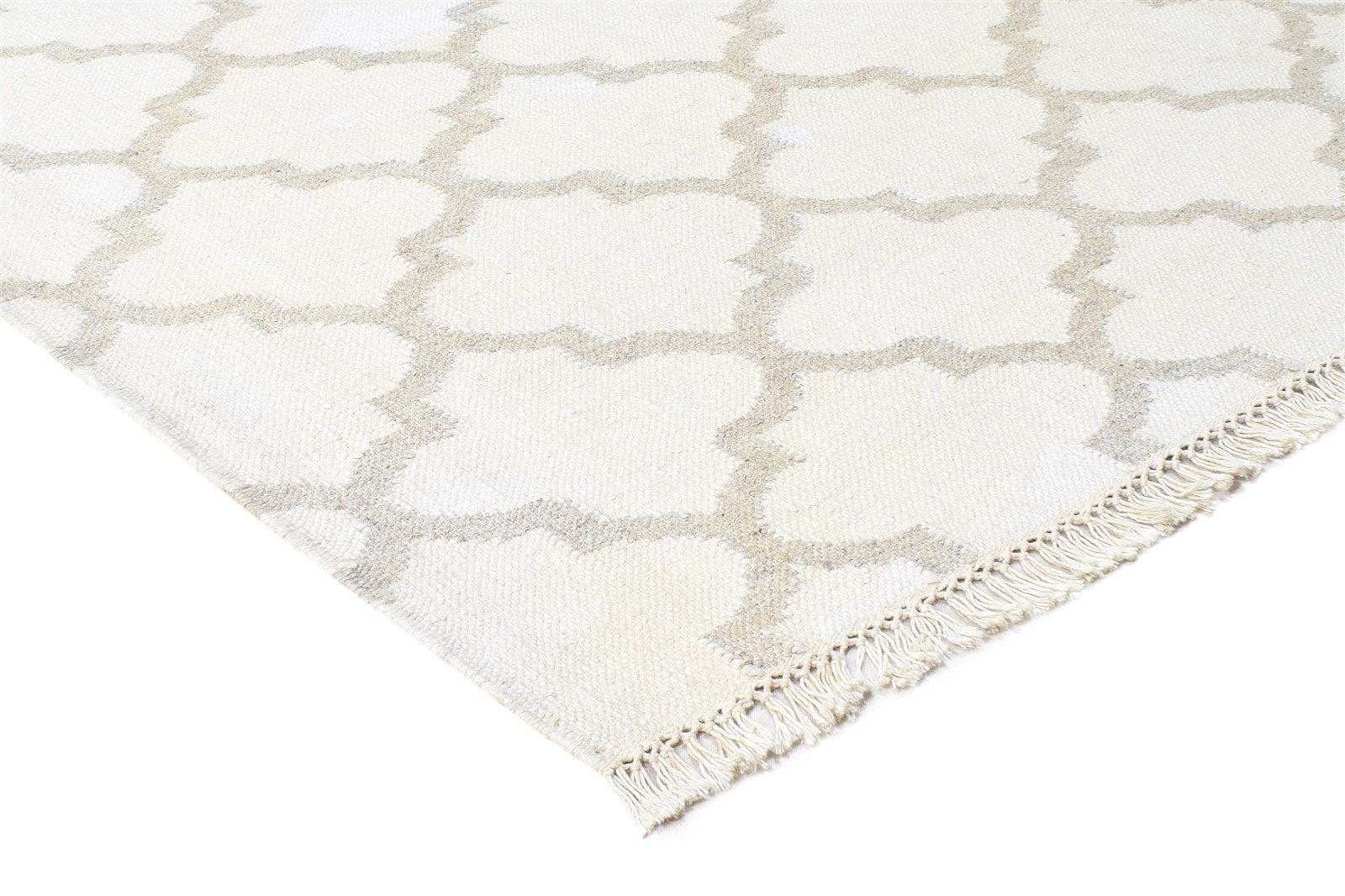 Dhurrie Beige Wool Rug 6' X 8' Modern Moroccan Trellis Room Size Carpet 