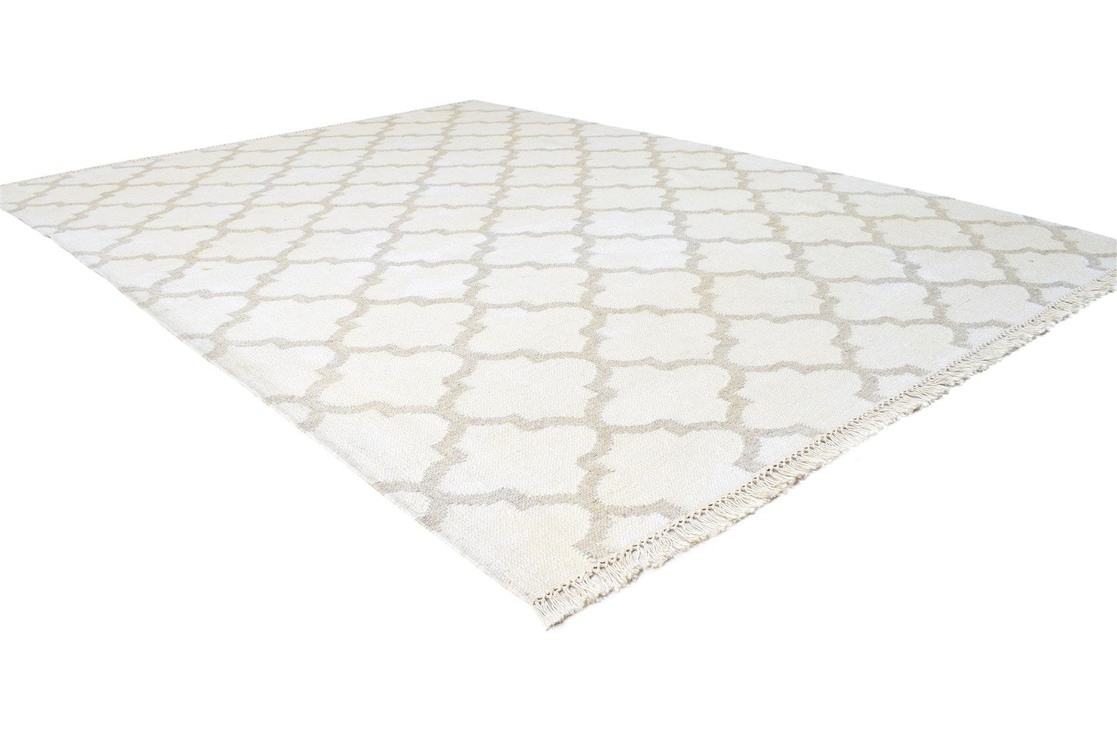 Dhurrie Beige Wool Rug 6' X 8' Modern Moroccan Trellis Room Size Carpet 