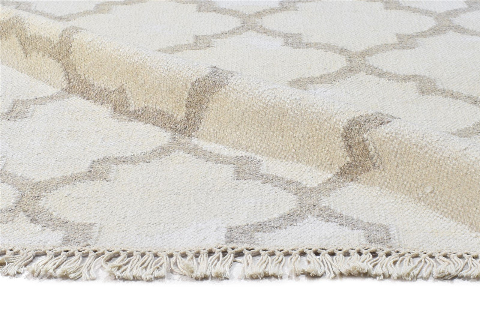 Dhurrie Beige Wool Rug 6' X 8' Modern Moroccan Trellis Room Size Carpet 