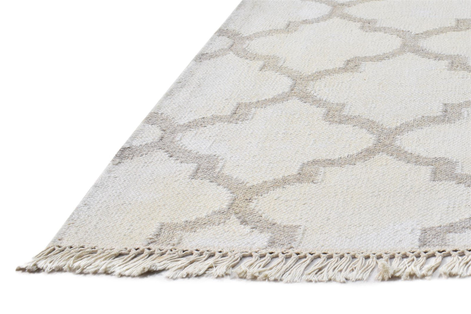 Dhurrie Beige Wool Rug 6' X 8' Modern Moroccan Trellis Room Size Carpet 