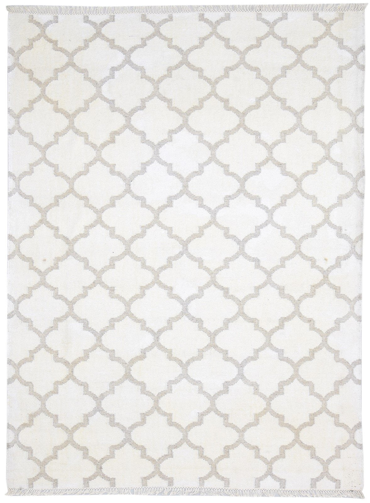 Dhurrie Beige Wool Rug 6' X 8' Modern Moroccan Trellis Room Size Carpet 