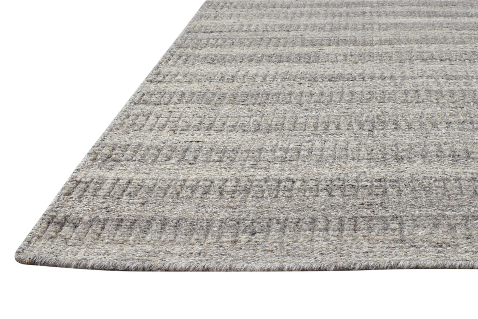 Hand Woven Grey Wool Rug 5' X 7' Modern Scandinavian Striped Room Size Carpet 