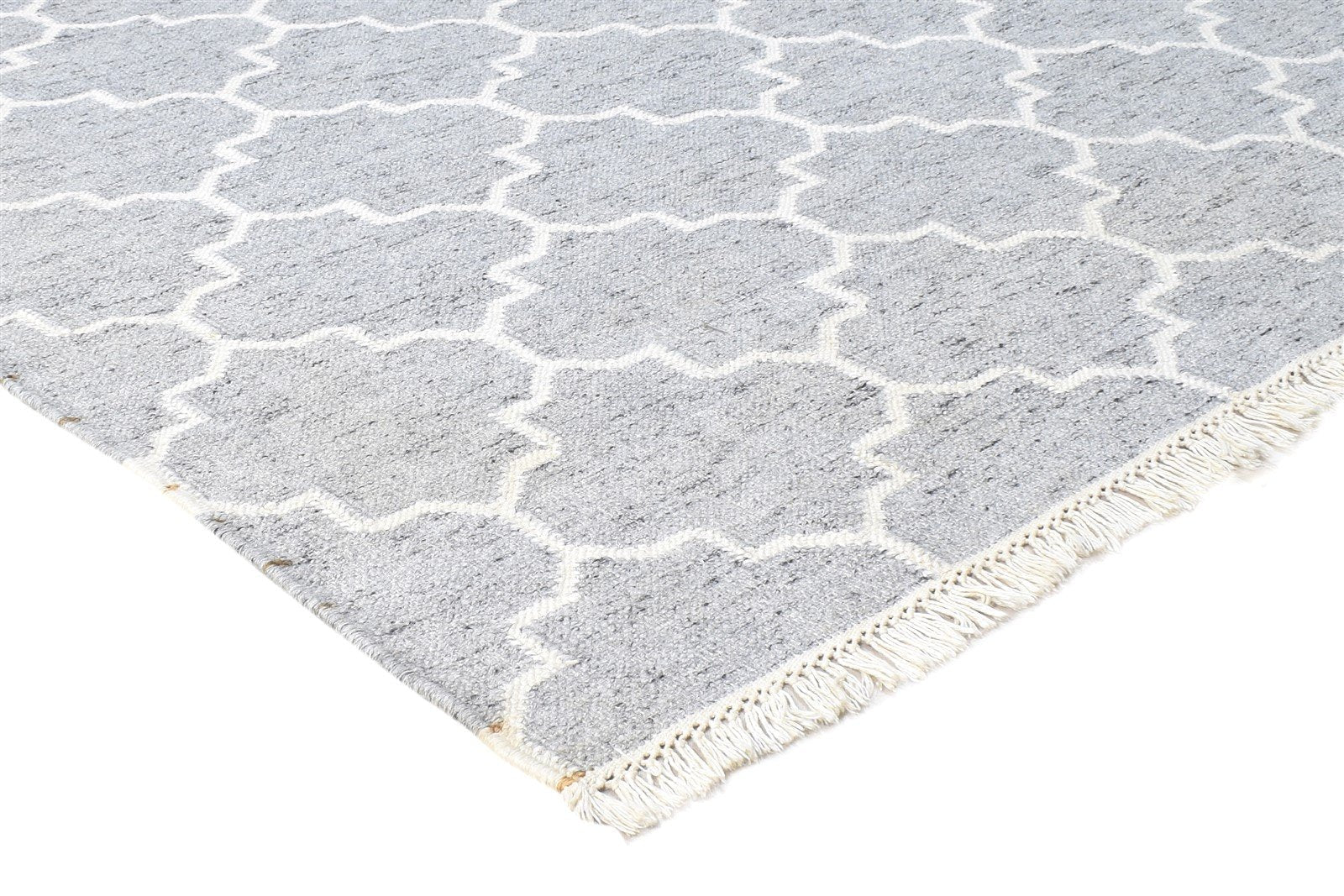 Dhurrie Grey Wool Rug 5' X 8' Modern Moroccan Trellis Room Size Carpet 