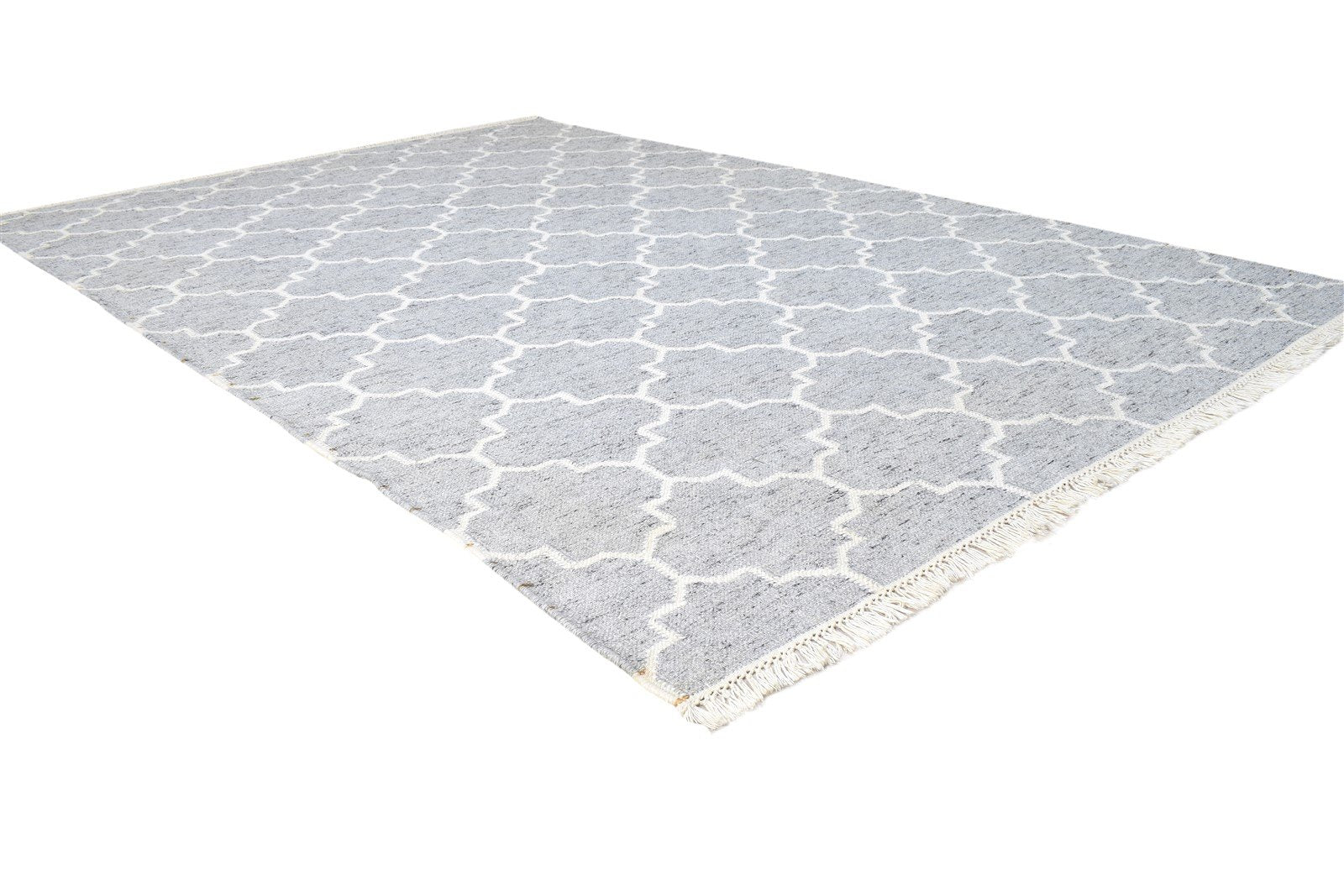 Dhurrie Grey Wool Rug 5' X 8' Modern Moroccan Trellis Room Size Carpet 