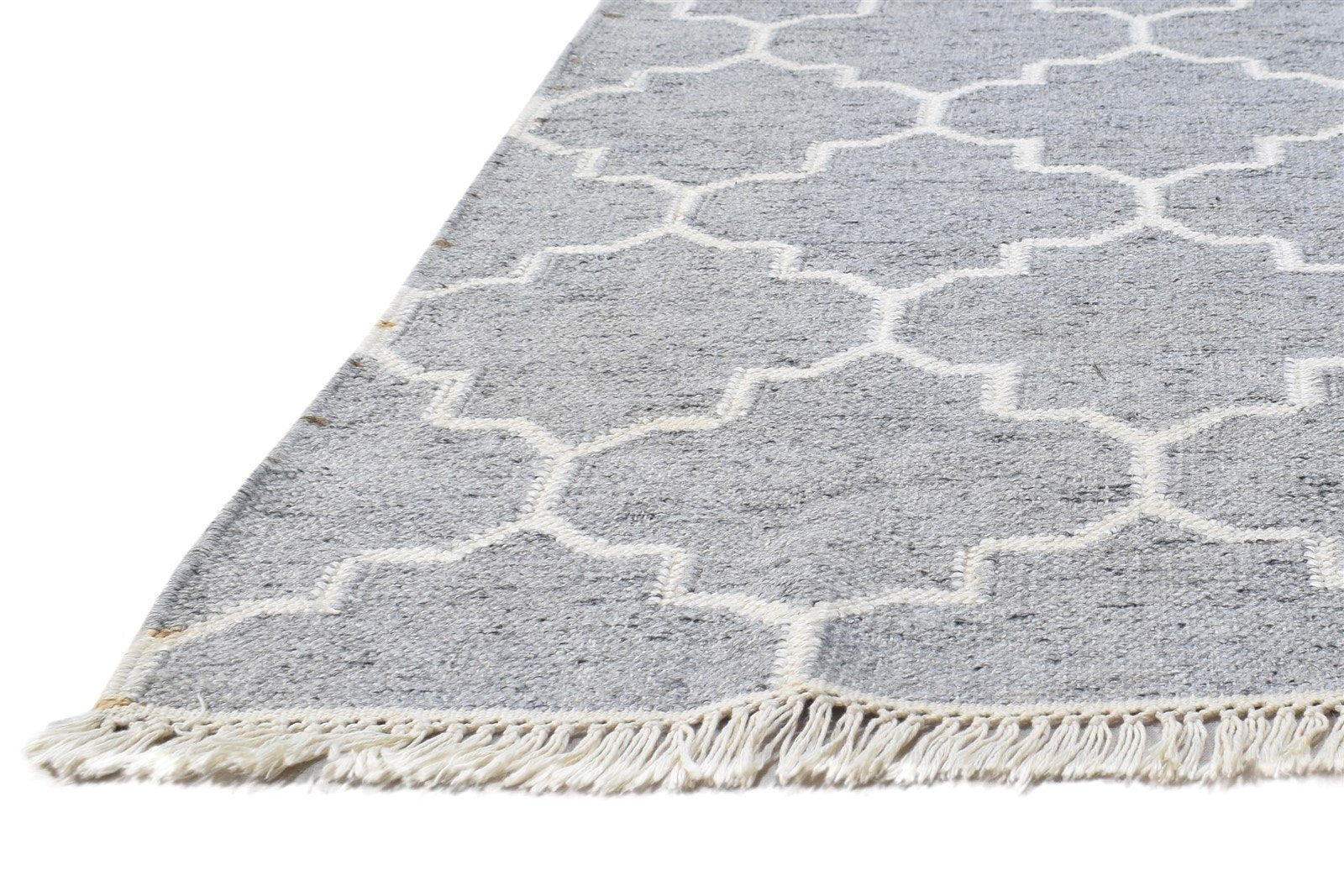 Dhurrie Grey Wool Rug 5' X 8' Modern Moroccan Trellis Room Size Carpet 