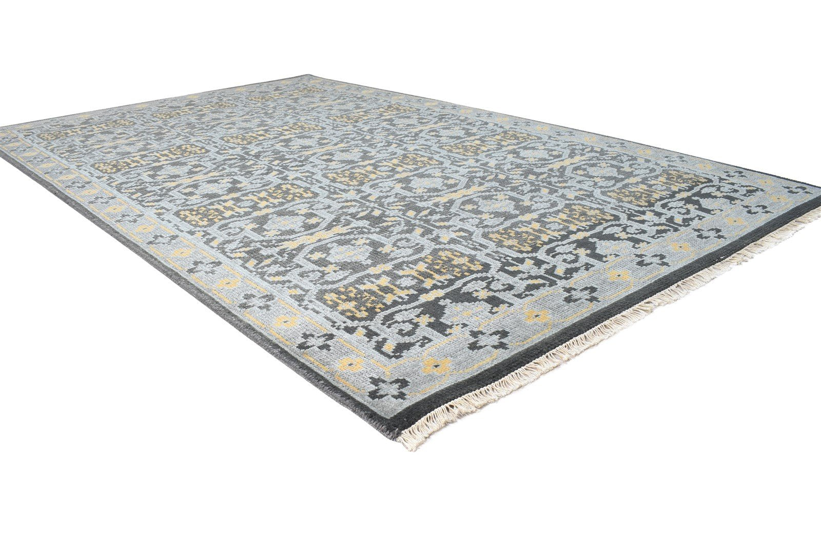 Hand Knotted Charcoal Wool / Silk Rug 5X8 Persian Bokhara Oriental Room Size  Area Rug 
