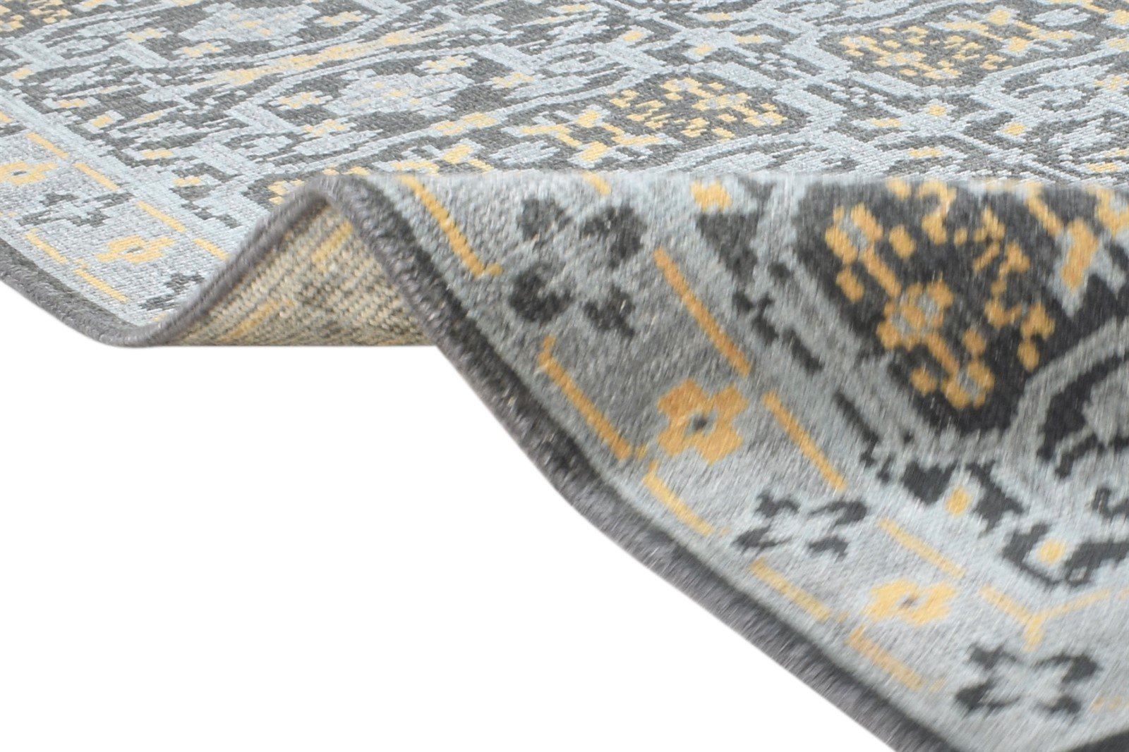 Hand Knotted Charcoal Wool / Silk Rug 5X8 Persian Bokhara Oriental Room Size  Area Rug 