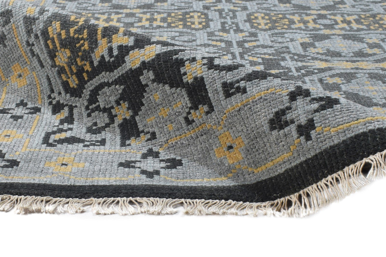 Hand Knotted Charcoal Wool / Silk Rug 5X8 Persian Bokhara Oriental Room Size  Area Rug 