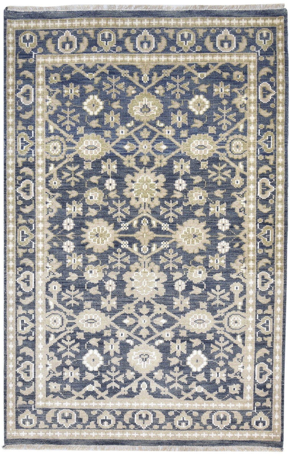 Blue Wool / Silk Rug 5X8 Persian Hand Knotted Oushak Oriental Room Size Carpet 