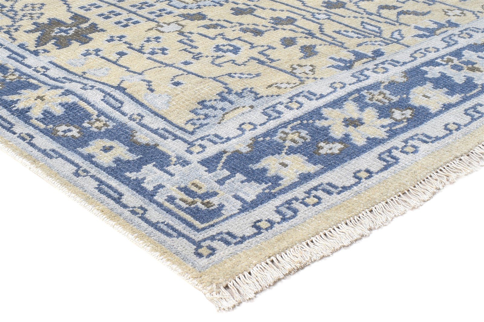 5X8 Rug Wool / Silk Blue Persian Hand Knotted Sarouk-Indian Oriental Room Size 