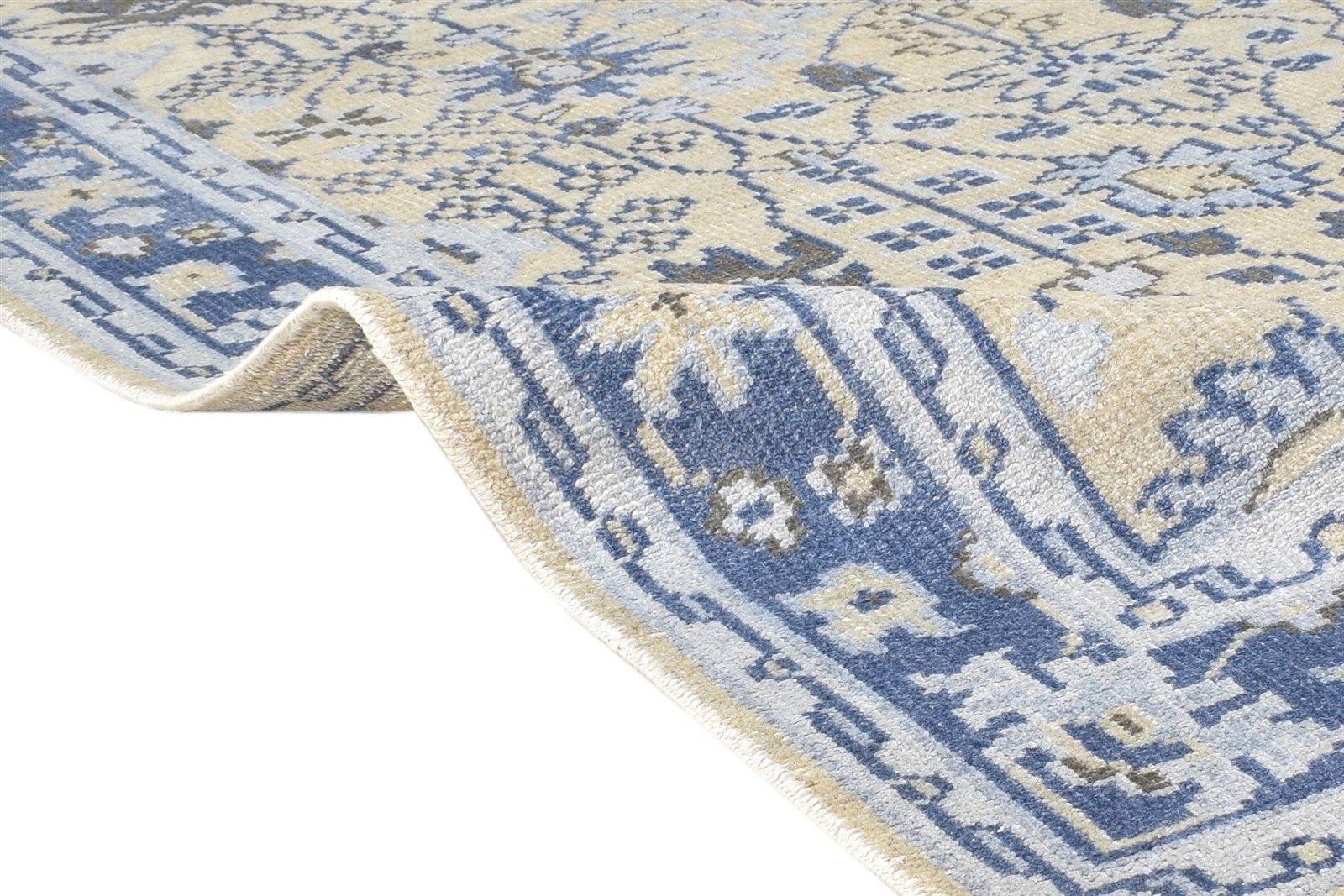 5X8 Rug Wool / Silk Blue Persian Hand Knotted Sarouk-Indian Oriental Room Size 