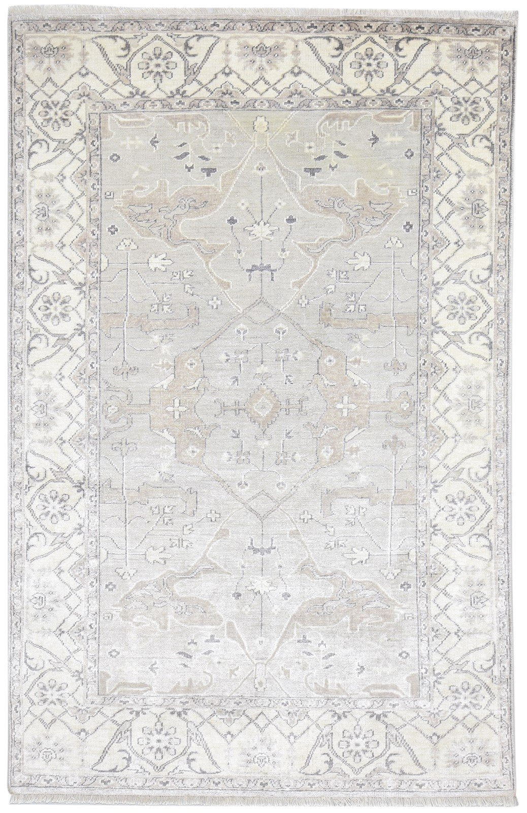 Grey Silk Rug 5' X 8' Persian Hand Knotted Oushak Oriental Room Size Carpet 